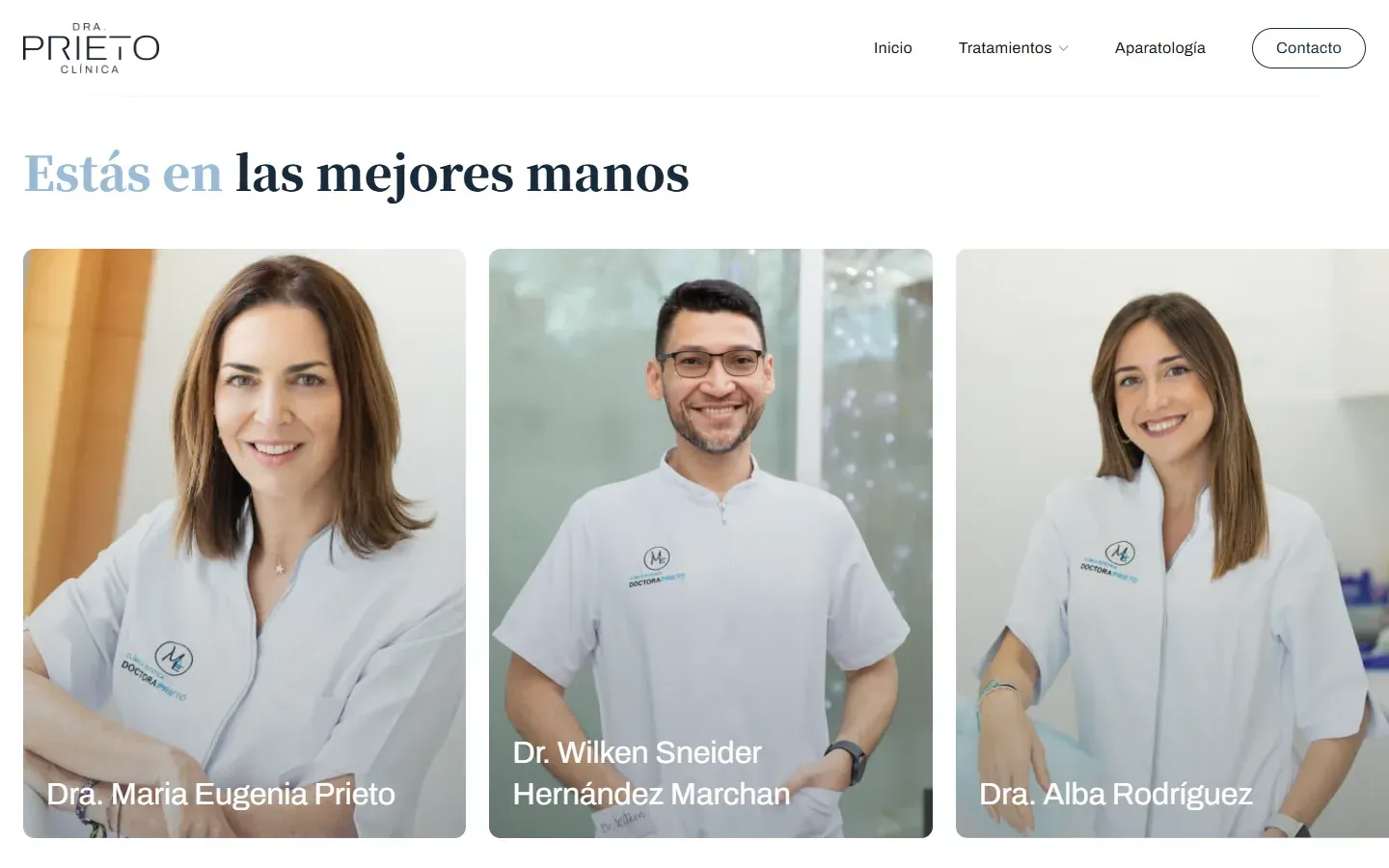 Equipo médico de la Clínica Dra. Prieto con su nombre y su foto real