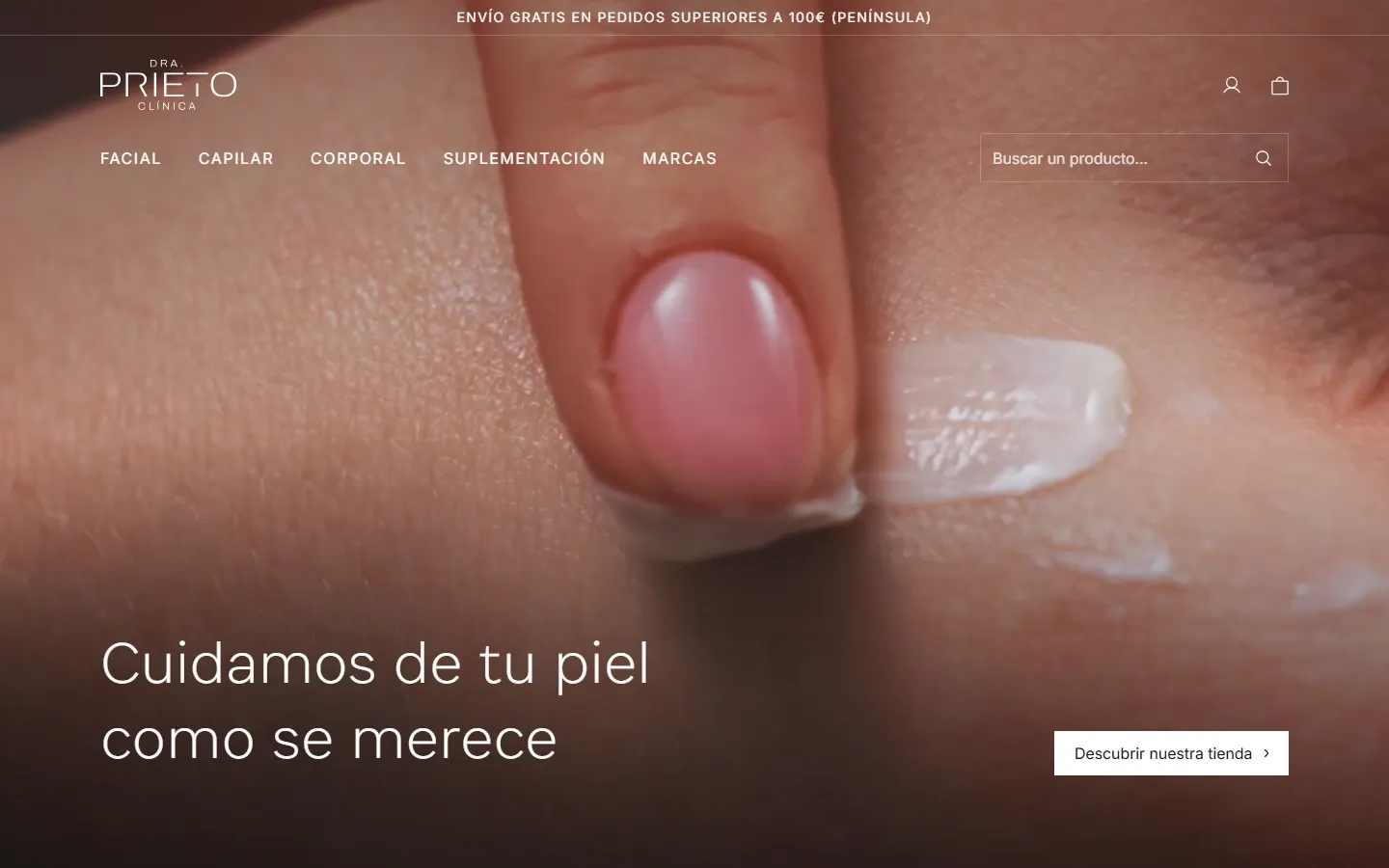 Página de inicio de la tienda online de Dra. Prieto