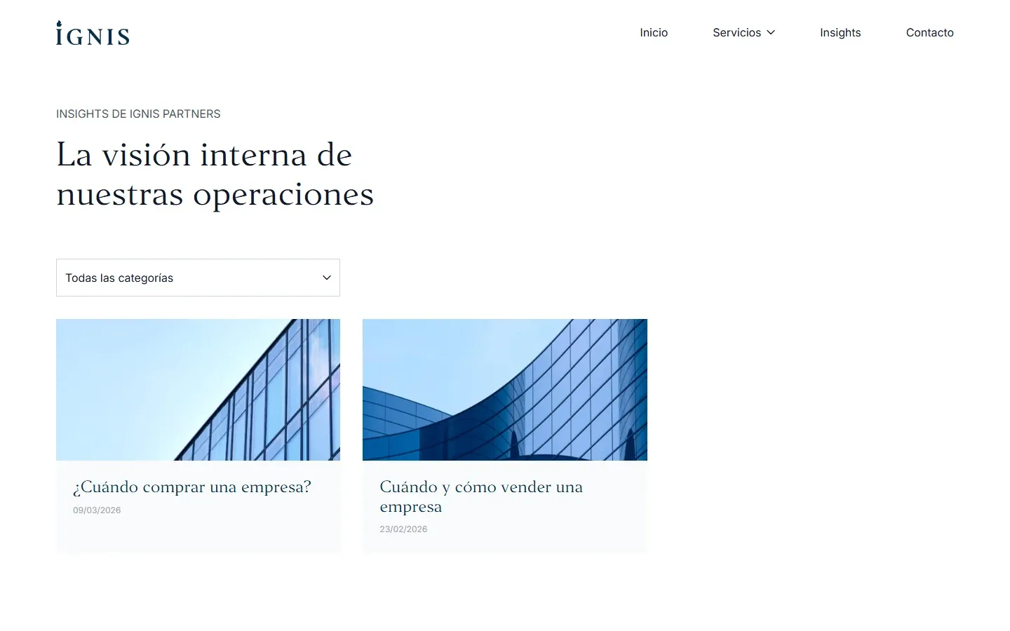 Sección de análisis «Insights» de la web de Ignis Partners
