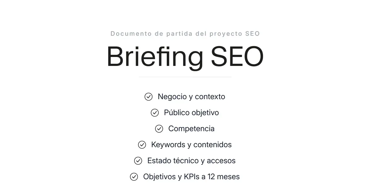 Plantilla de briefing SEO con sus seis bloques de campos.
