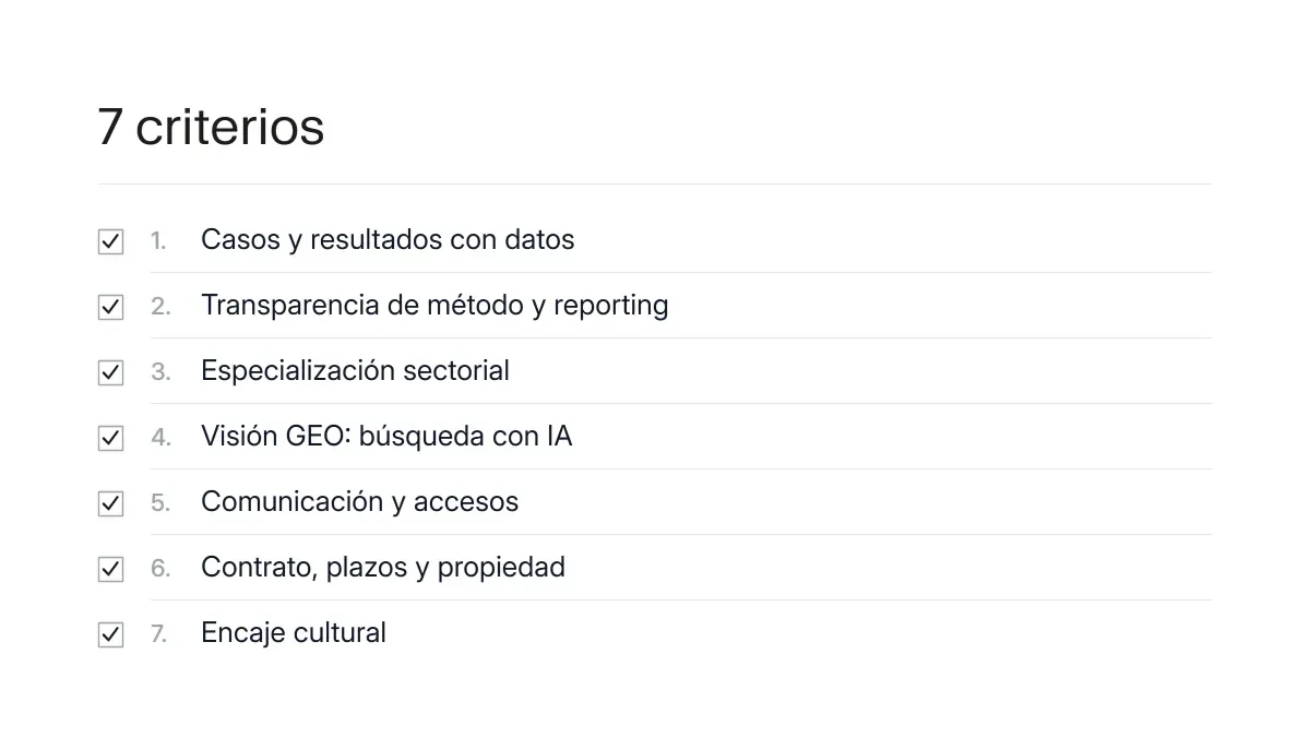 Checklist con los 7 criterios para elegir un consultor SEO