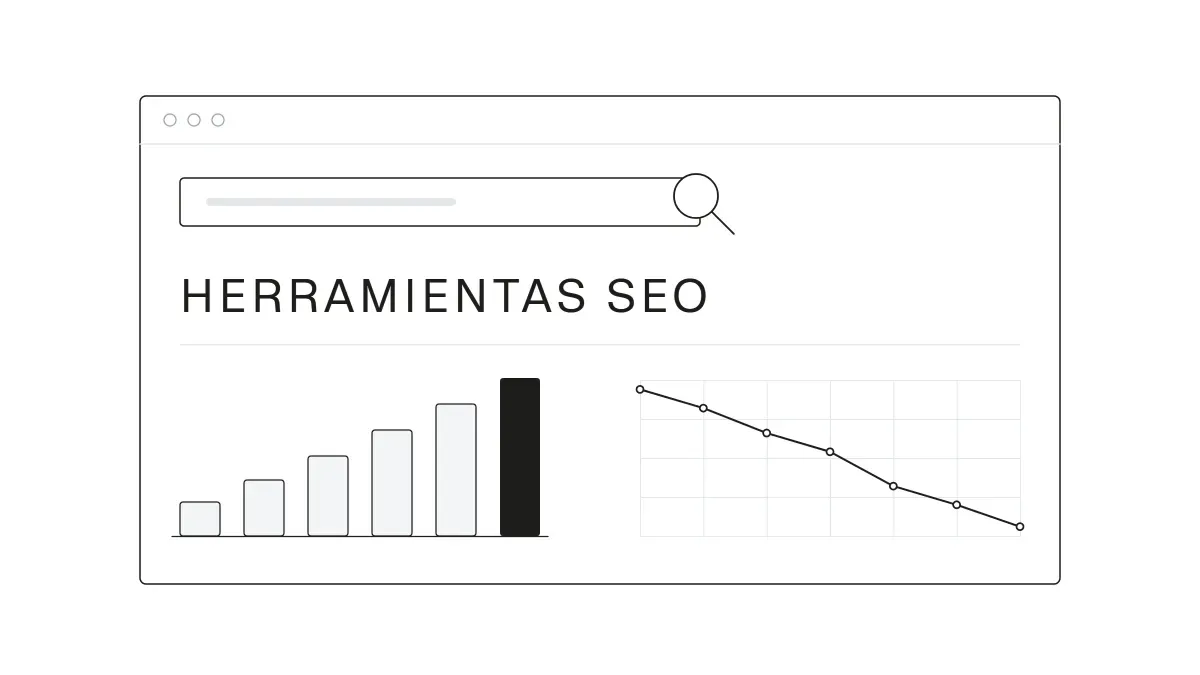 Panel de métricas SEO en la pantalla de un navegador con el título Herramientas SEO