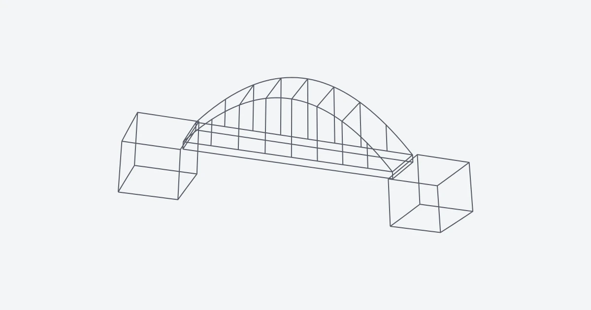 Puente de arco en 3D que une dos bloques