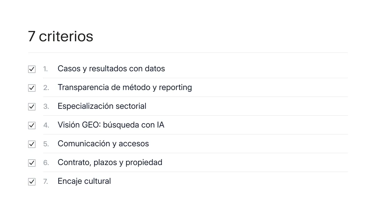 Checklist con los 7 criterios para elegir un consultor SEO