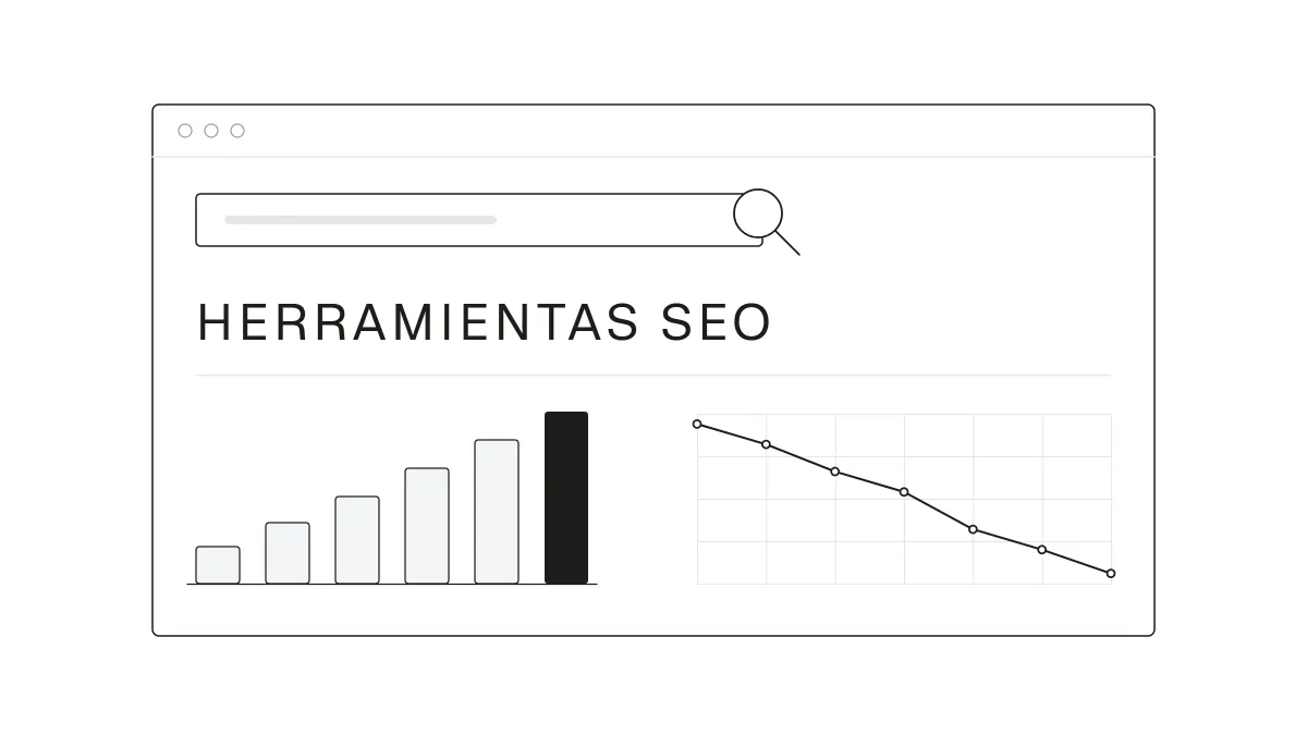 Panel de métricas SEO en la pantalla de un navegador con el título Herramientas SEO