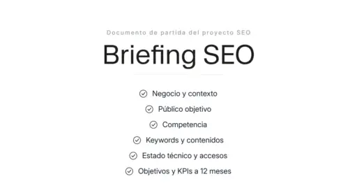 Plantilla de briefing SEO con sus seis bloques de campos.