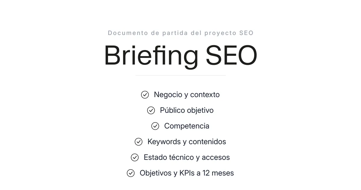 Plantilla de briefing SEO con sus seis bloques de campos.